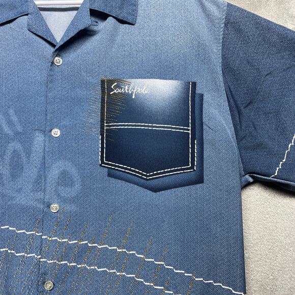 Southpole Shirt Mens L Button Up Vintage Blue All Over Print Y2K Baggy Hip Hop - Picture 3 of 9